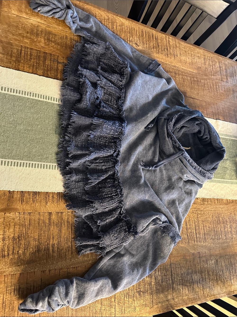 Free People Washed Charcoal Ruffle-Hem Hoodie